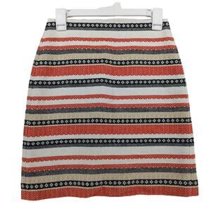Loft Aztec Pencil Skirt 00 Petite Pink Black Striped Boho Print Lined Mini Short